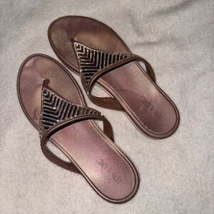 Brown Leather Thong Sandals with Geometric Strap